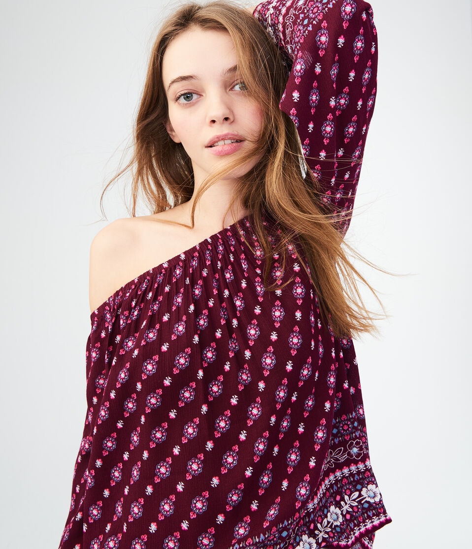 Long Sleeve Floral Off-The-Shoulder Top