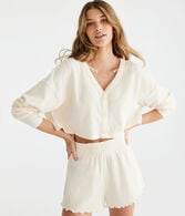 Waffle-Knit Cropped Sleep Cardigan