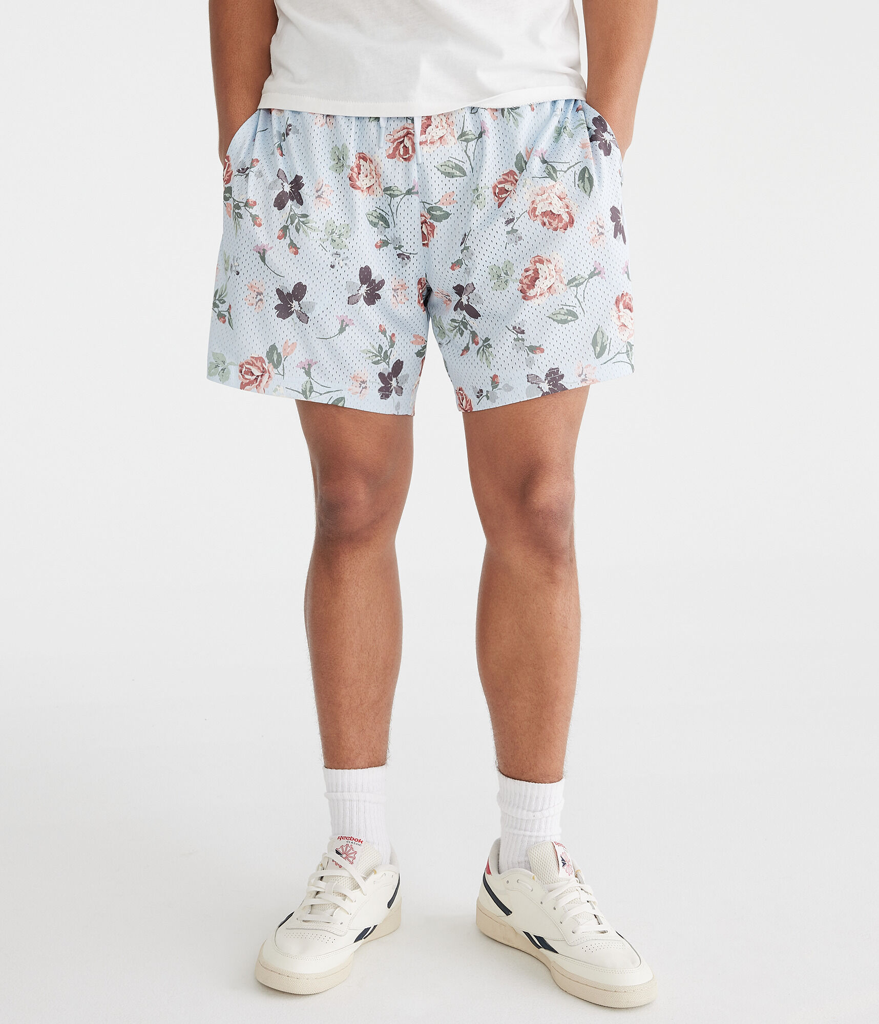 Floral Print Mesh Shorts 6"