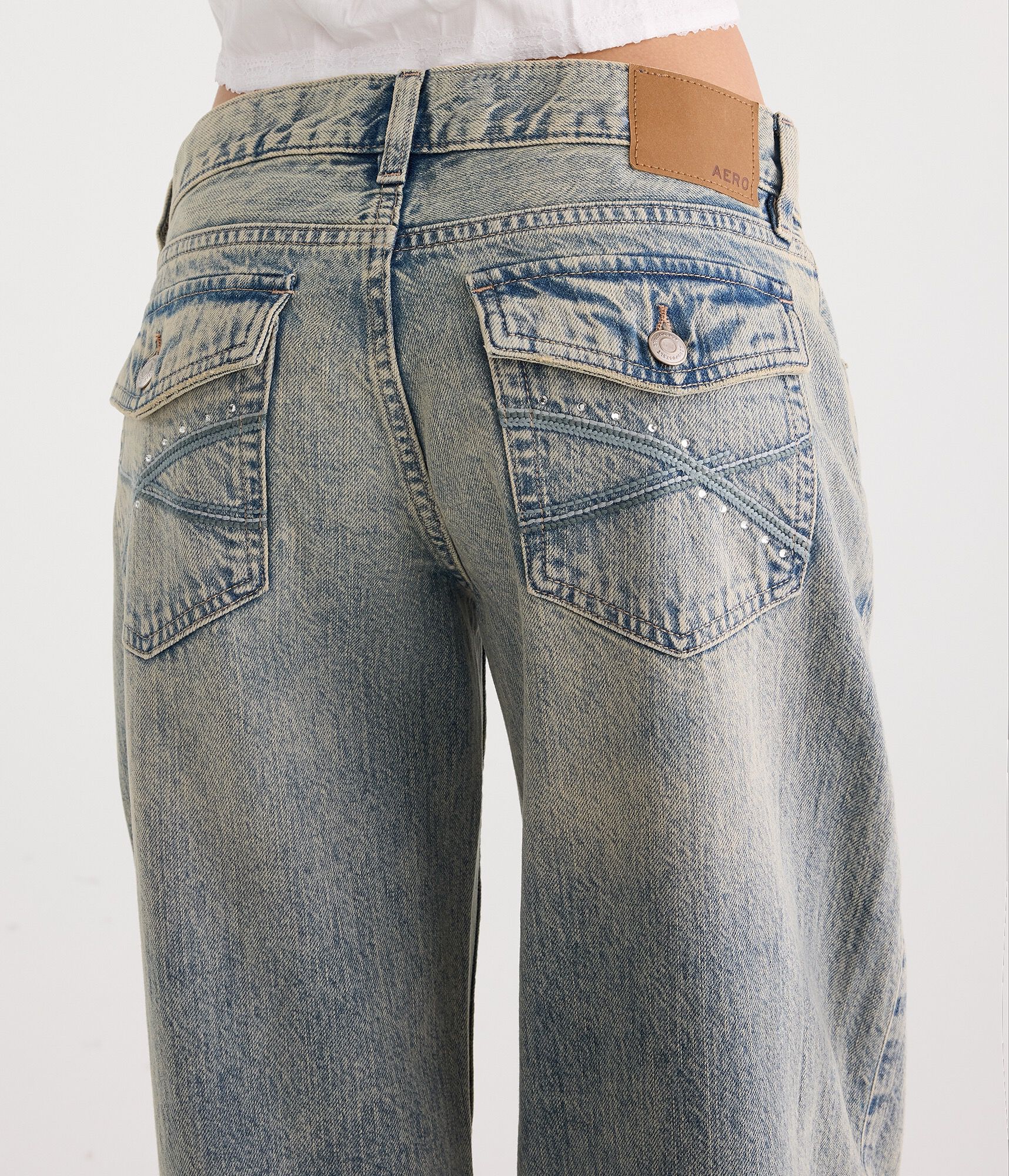 Super Low-Rise Baggy Wide Leg Rhinestone Jean