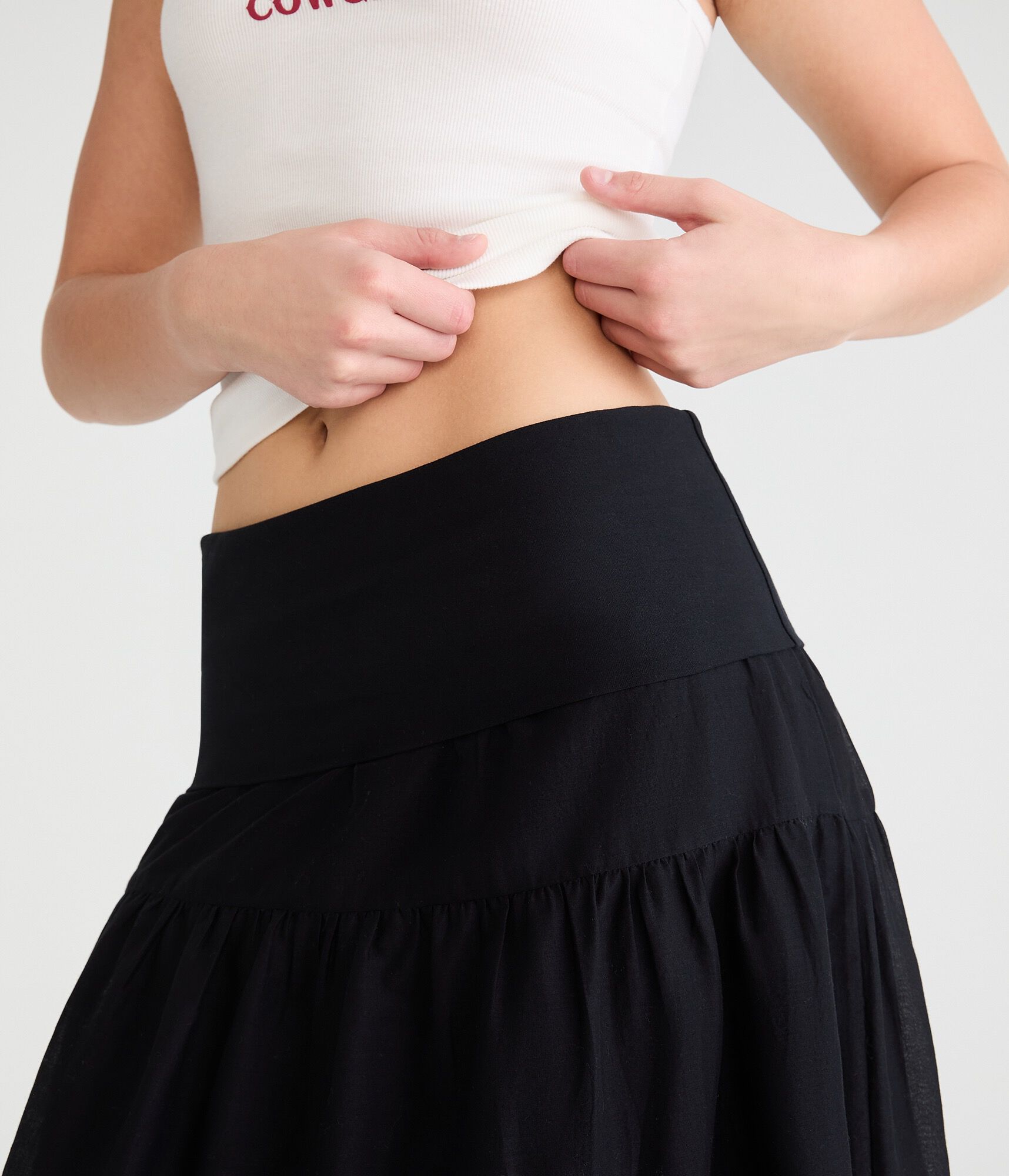 Tiered Fold-Over Maxi Skirt