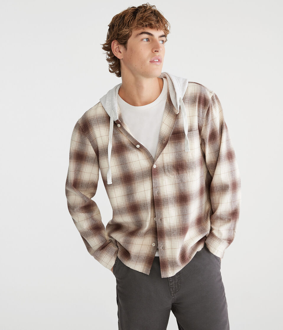 Long Sleeve Plaid Hooded Flannel Shirt