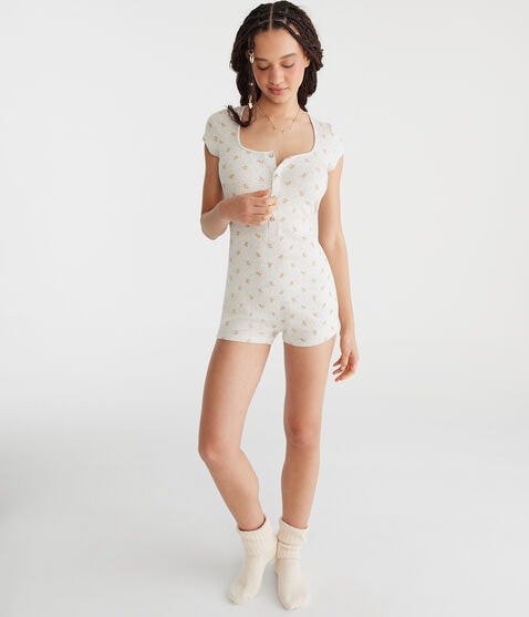 Printed Pointelle Sleep Romper Printed Pointelle Sleep Romper