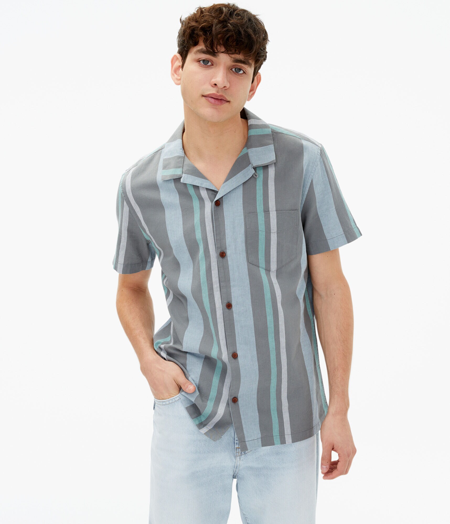 Vertical Stripe Button-Down Resort Shirt