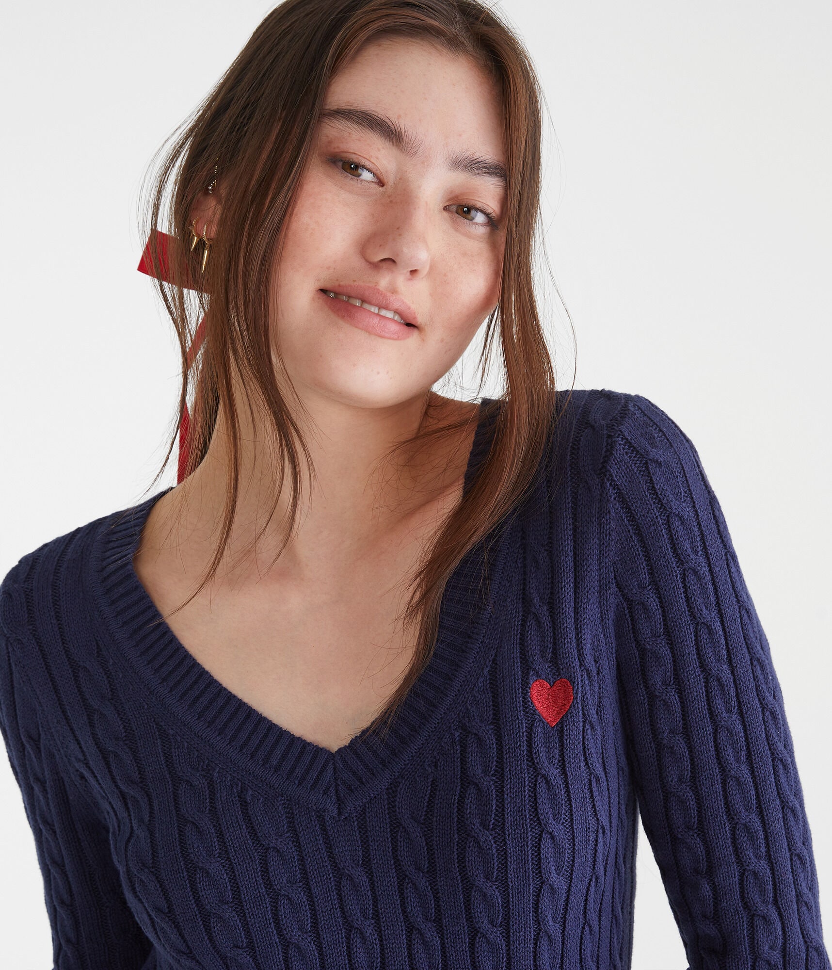 Heart Cable V-Neck Sweater
