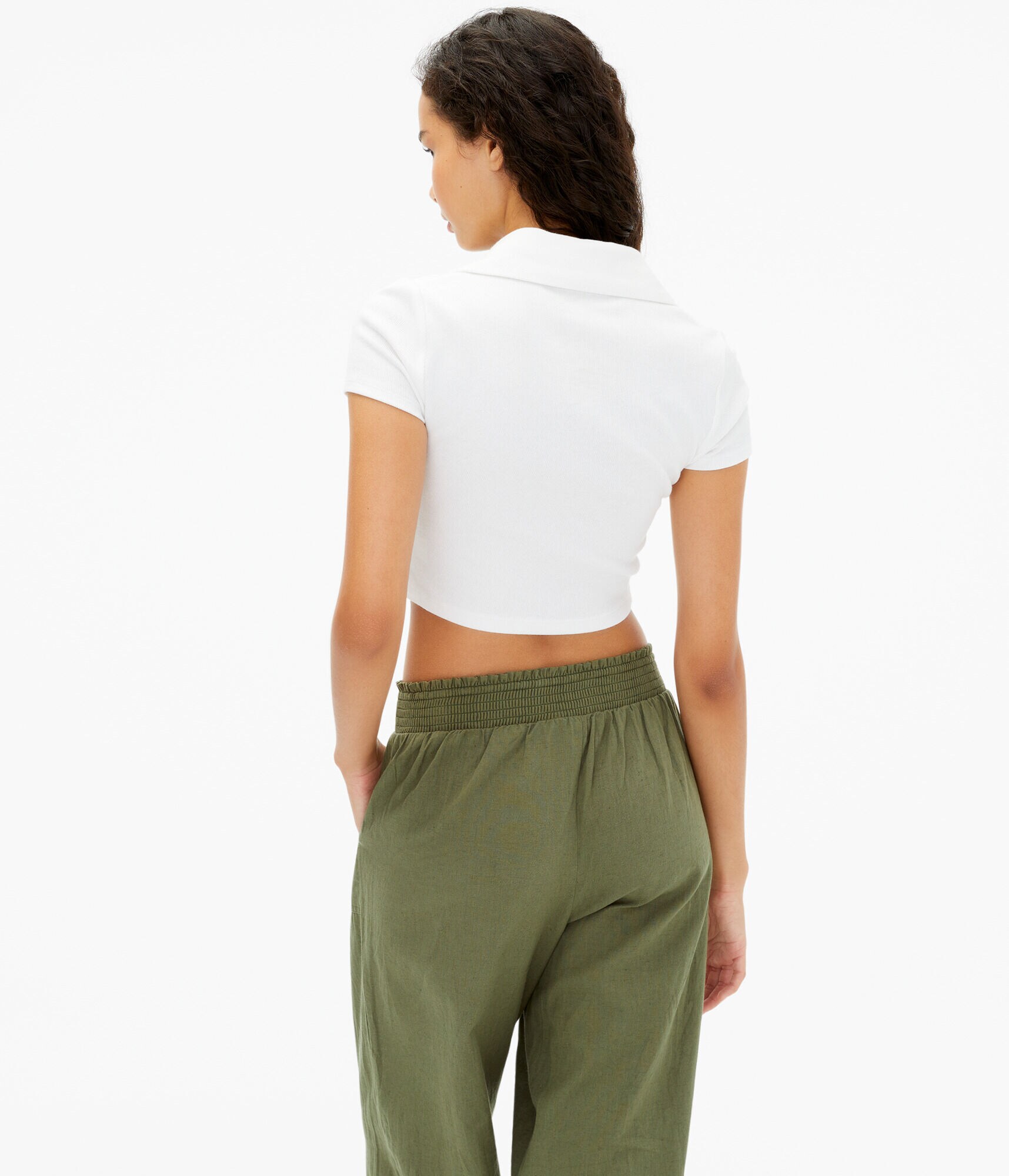 Ruched Button-Front Cropped Polo