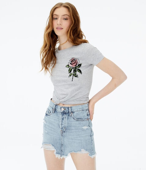 Rose Sketch Flocked Graphic Tee Rose Sketch Flocked Graphic Tee