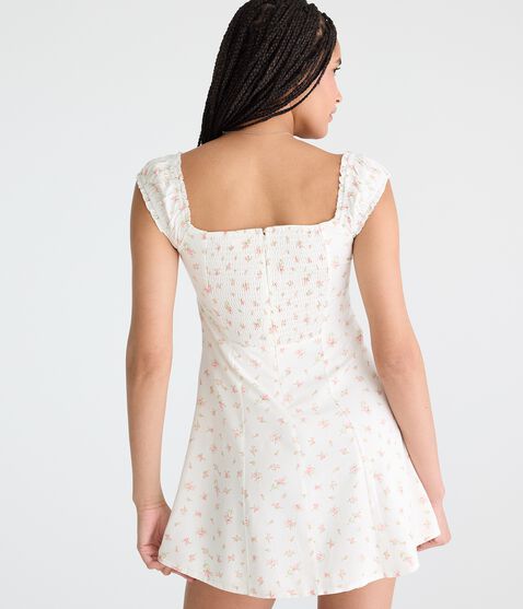 Floral Scoop-Neck Buttoned A-Line Mini Dress Floral Scoop-Neck Buttoned A-Line Mini Dress