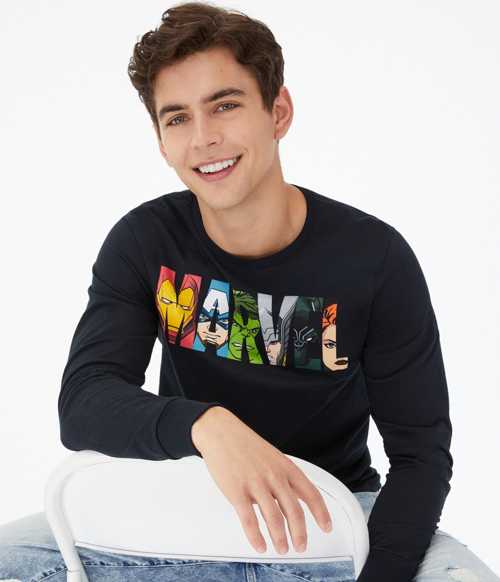 Long Sleeve Marvel Characters Graphic Tee