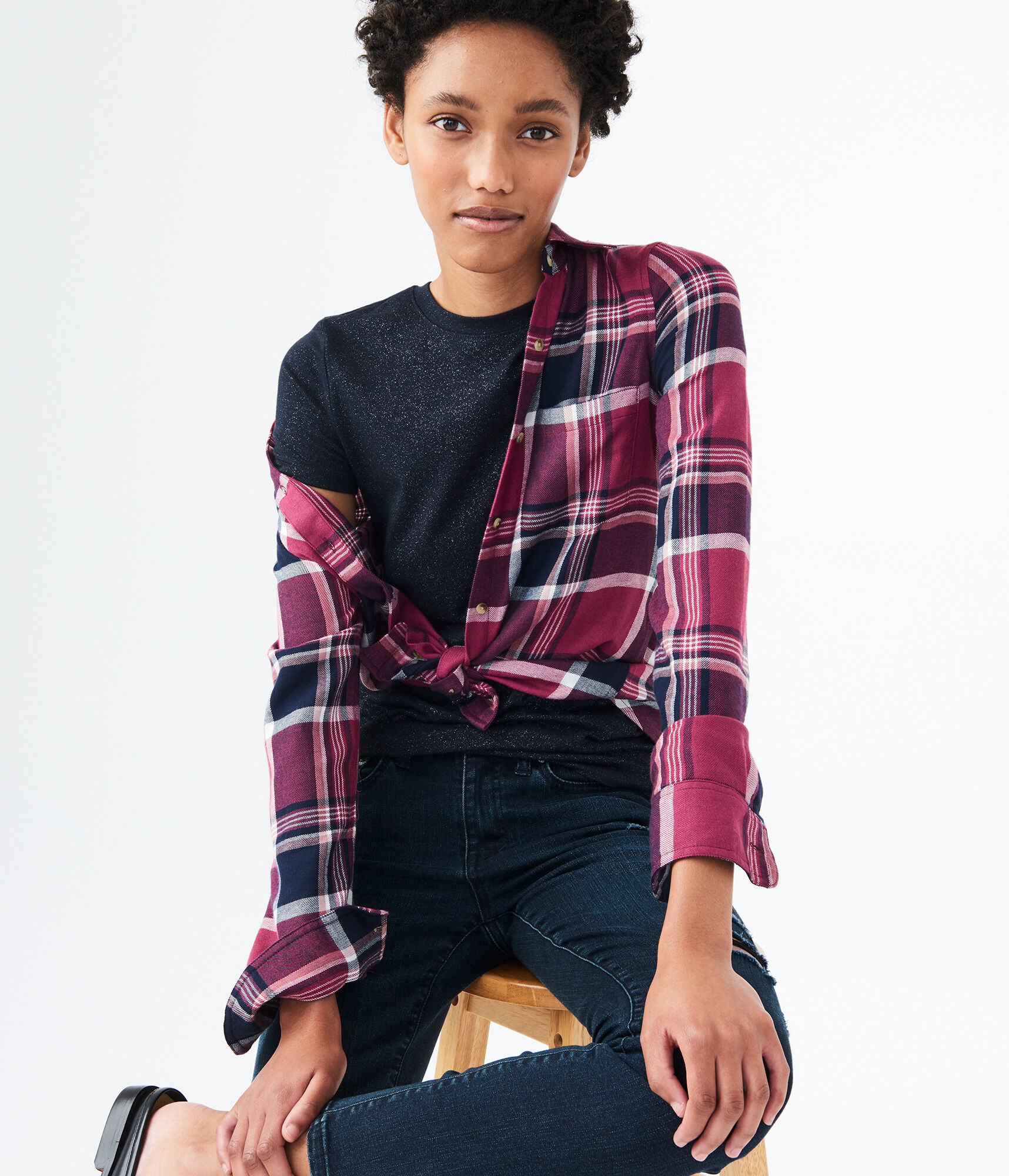 Long Sleeve Plaid Flannel Woven Shirt
