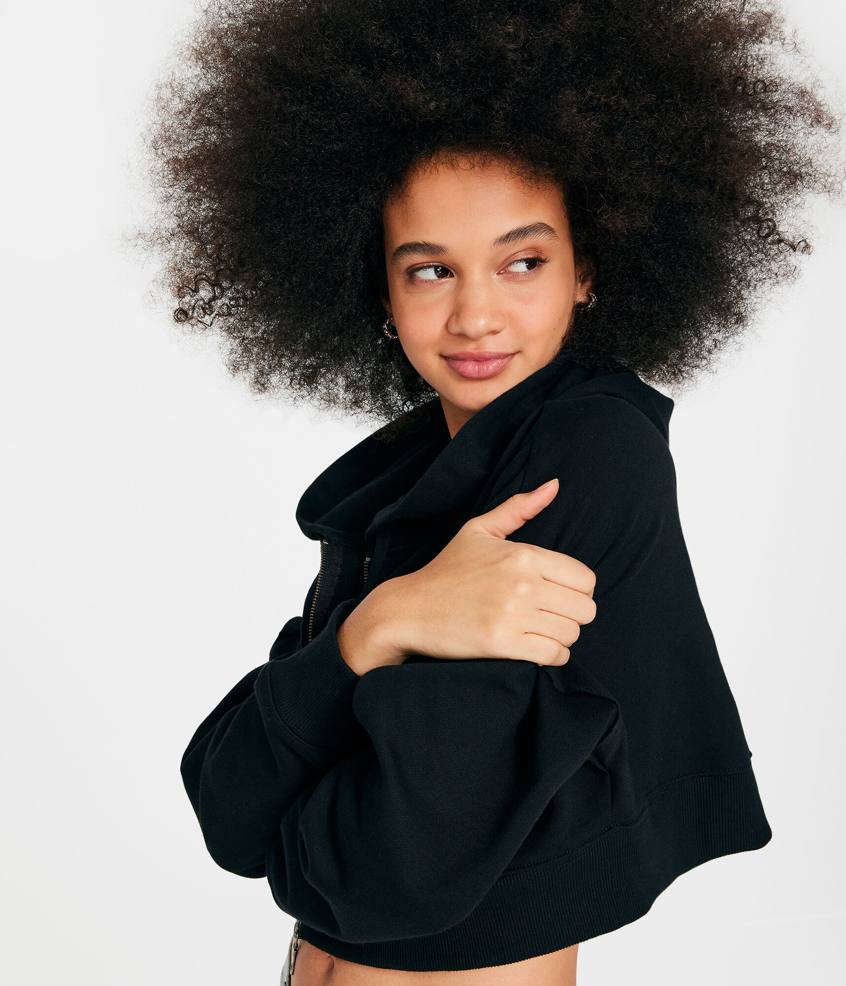 Solid Cropped Oversized Full-Zip Hoodie