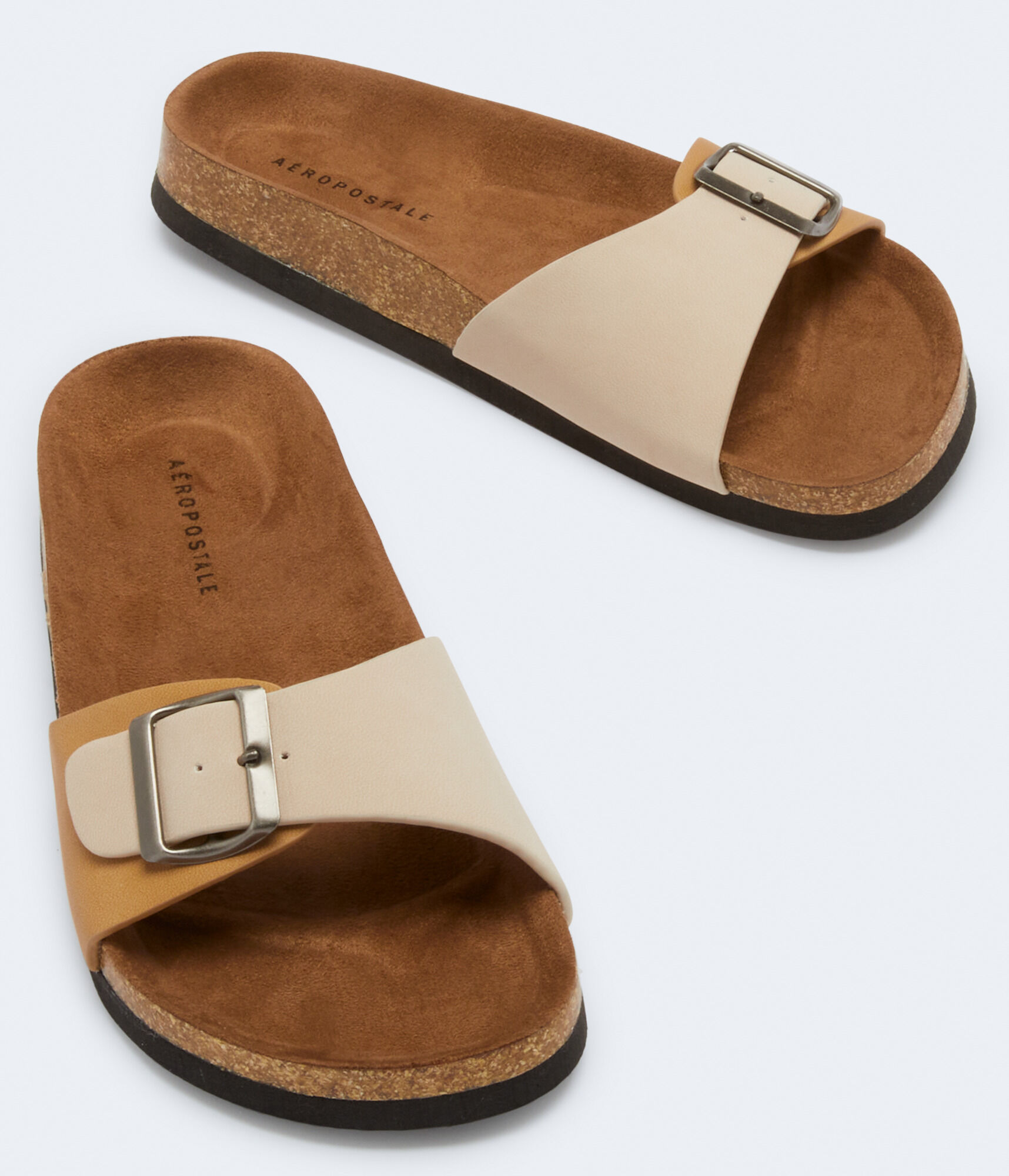 Two-Tone Buckle Strap Cork Slide Sandal***