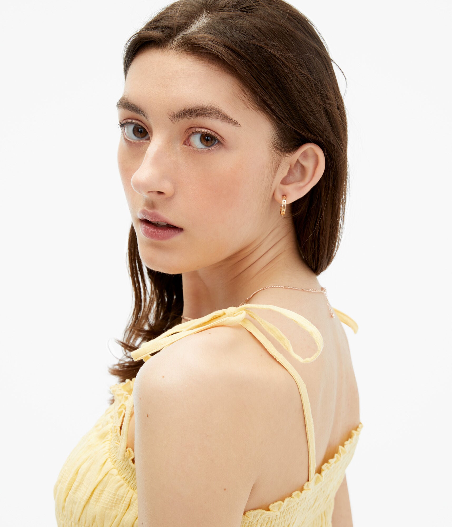 Smocked Button-Front Cropped Tie Tank