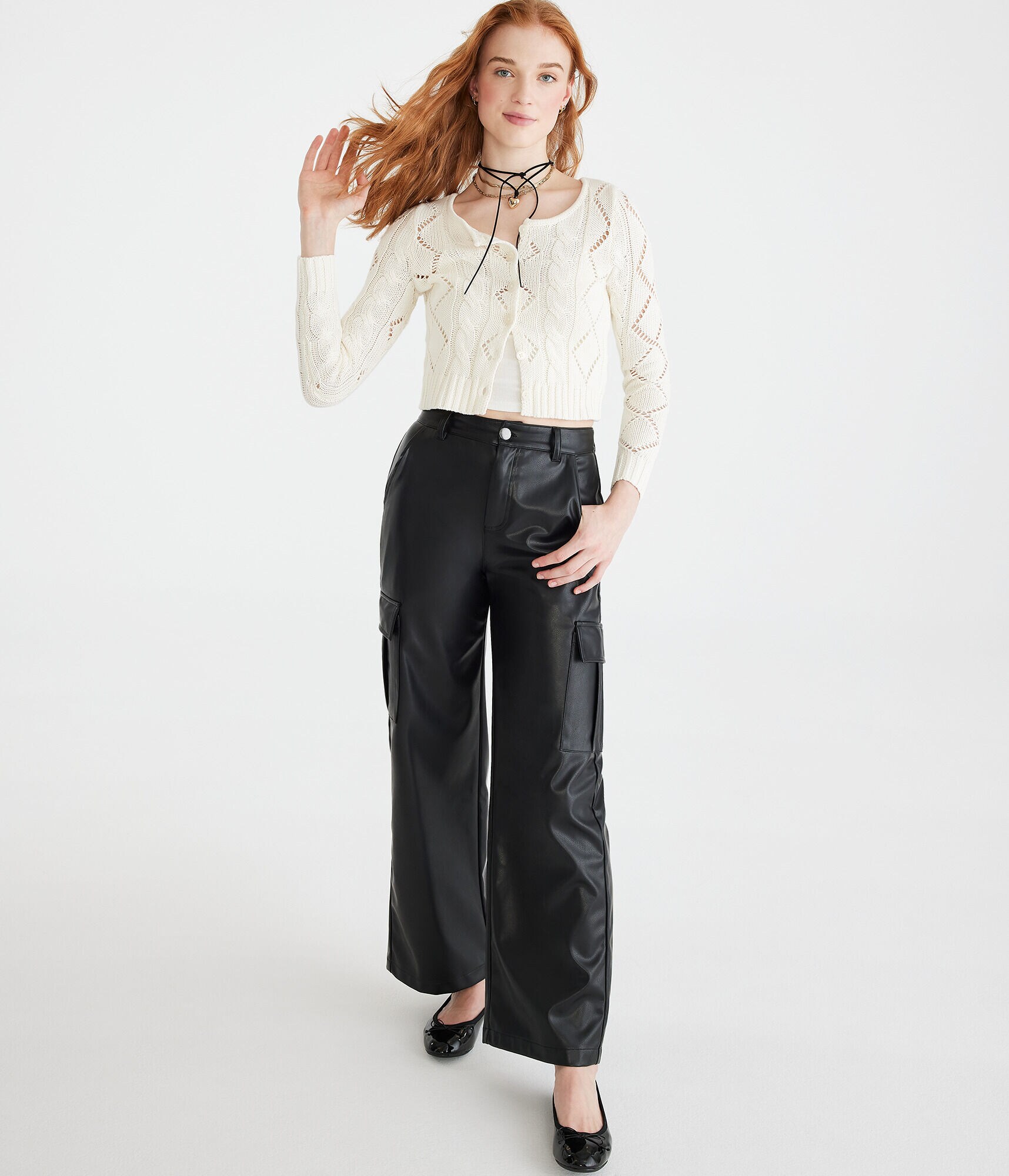 Long Sleeve Cropped Pointelle Cardigan