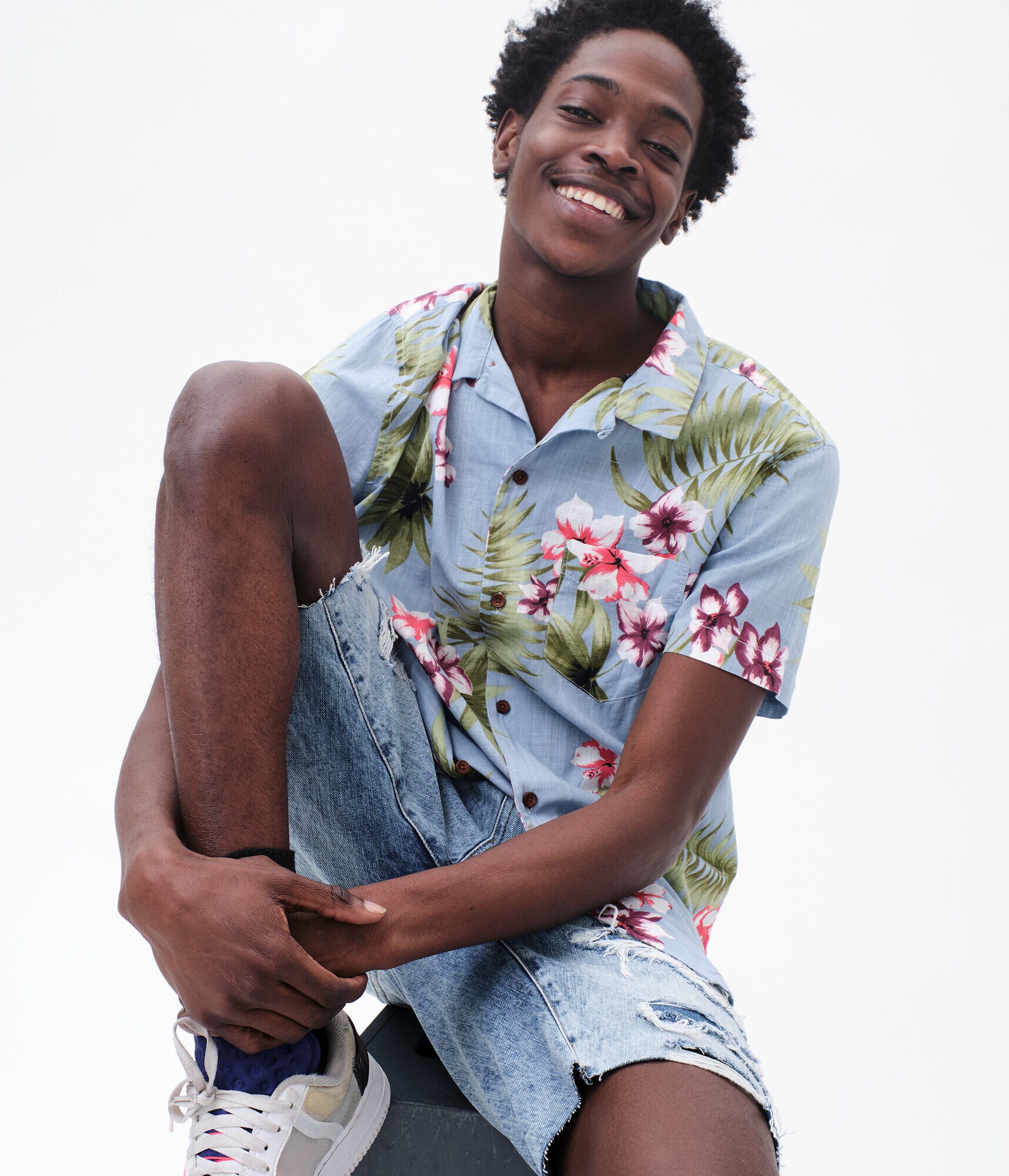 aeropostale mens floral palms button-down resort shirt | eBay