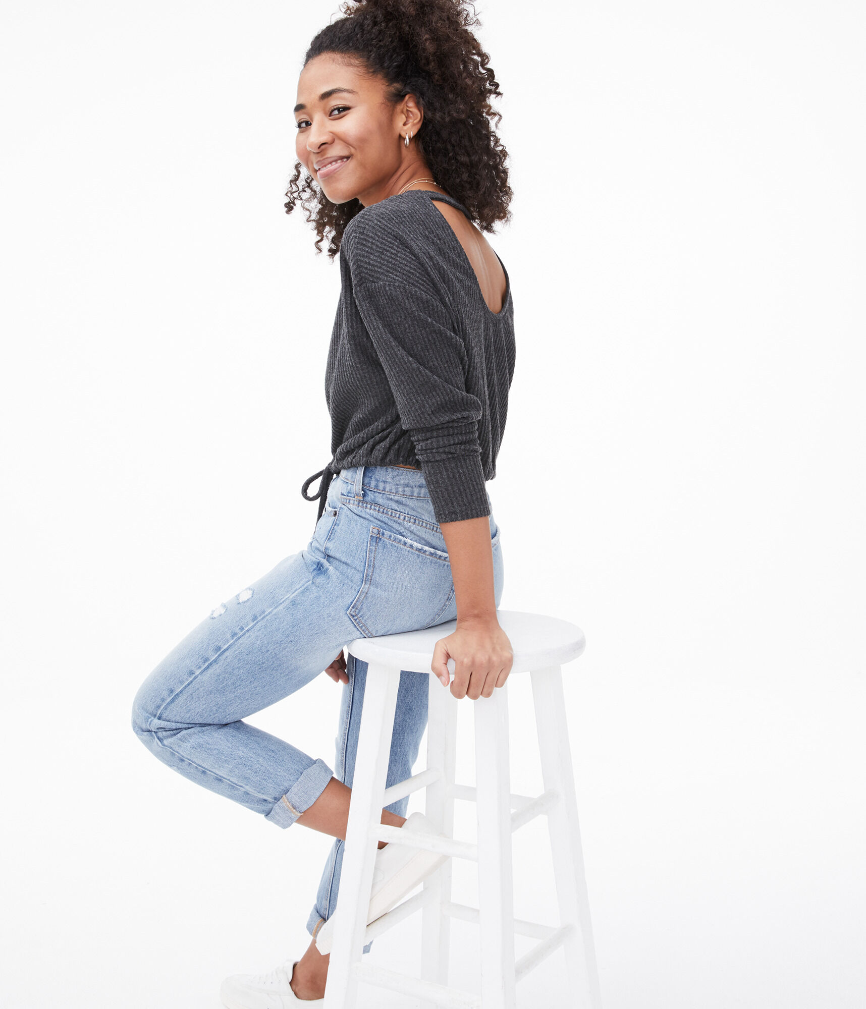 Long Sleeve Seriously Soft Cinched Crew Crop Top