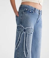 Low-Rise Baggy Wide Leg Frayed Bows Jean