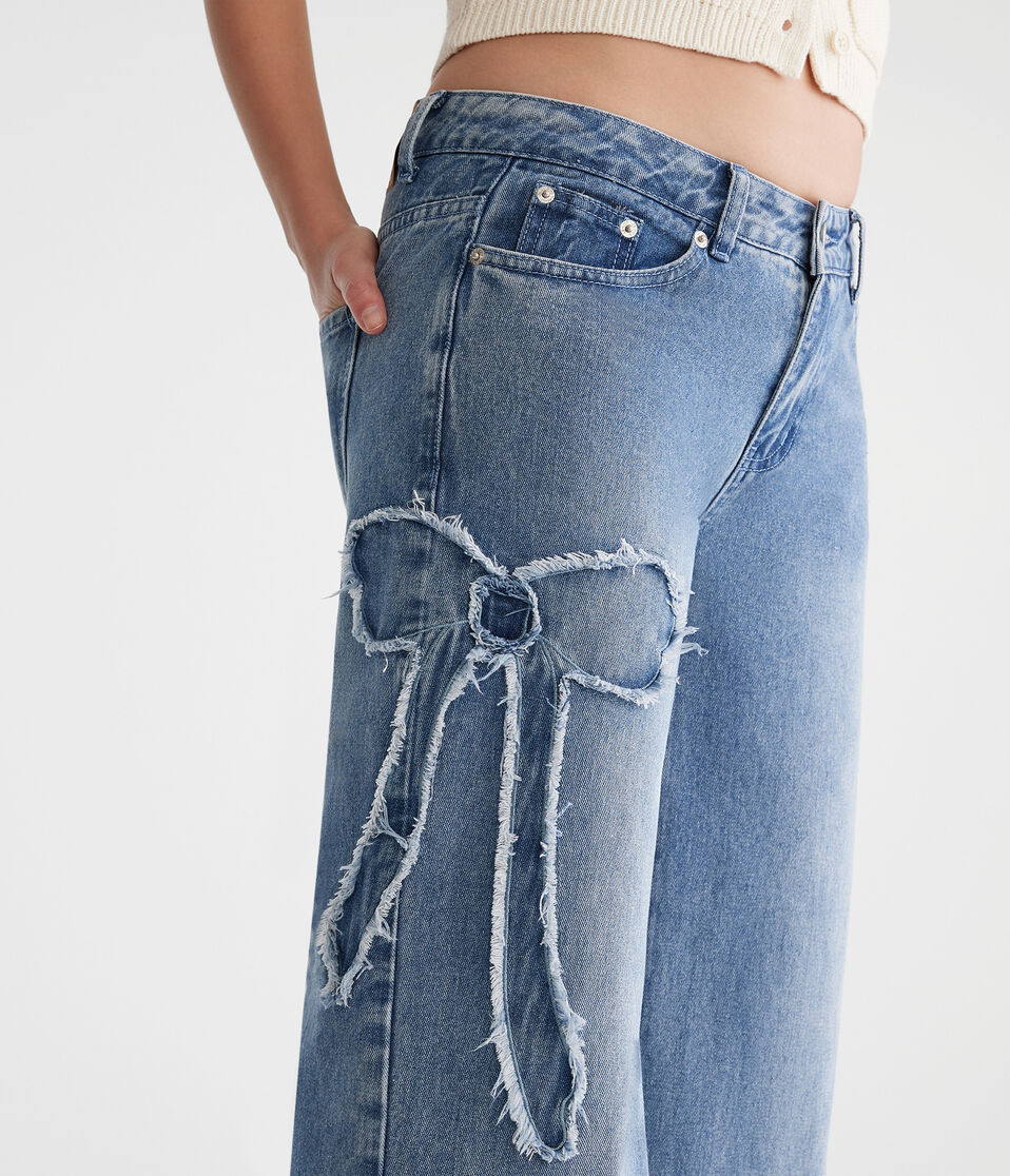 Low-Rise Baggy Wide Leg Frayed Bows Jean