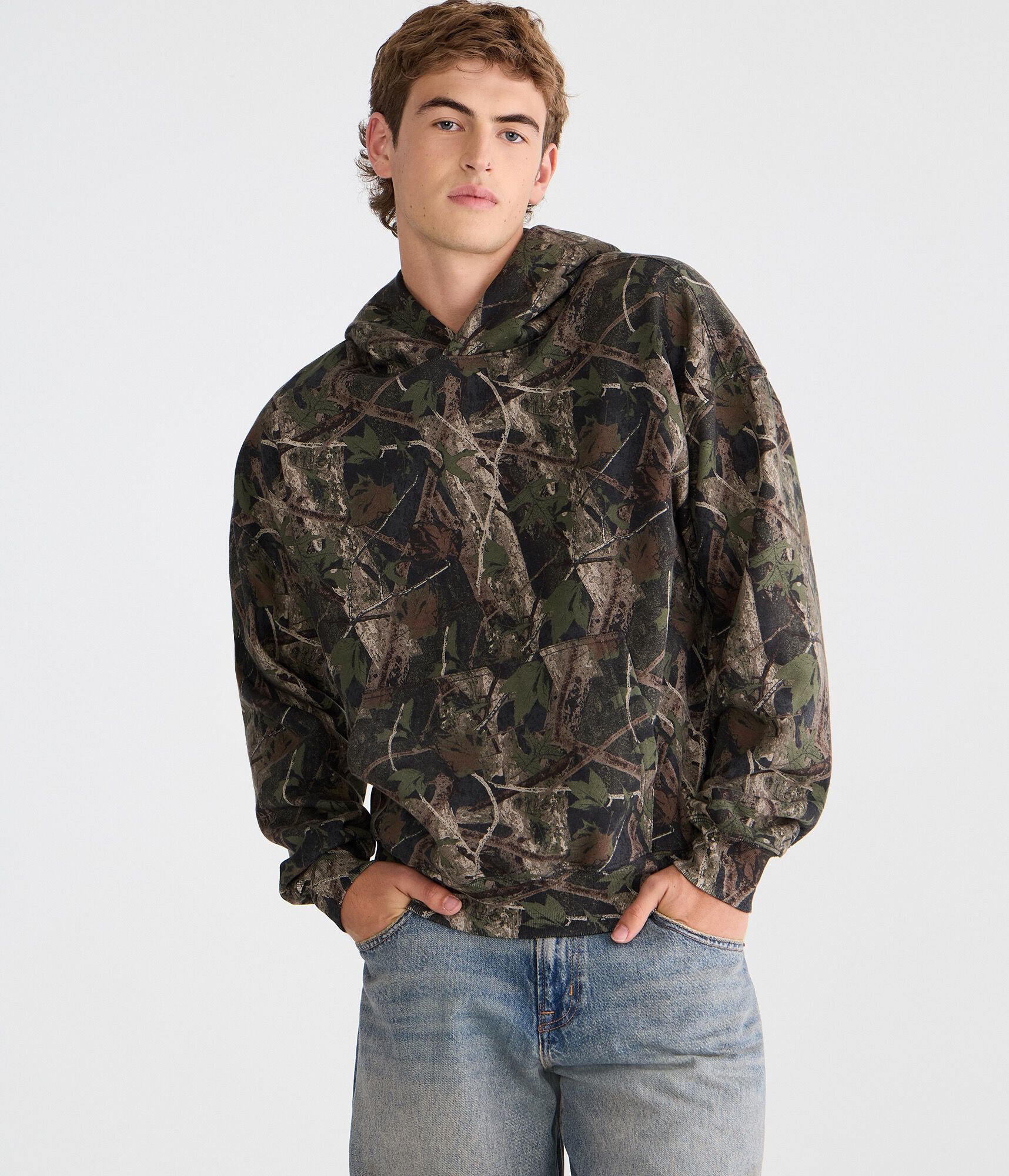 Cloud Soft Forest Camo Boxy Pullover Hoodie