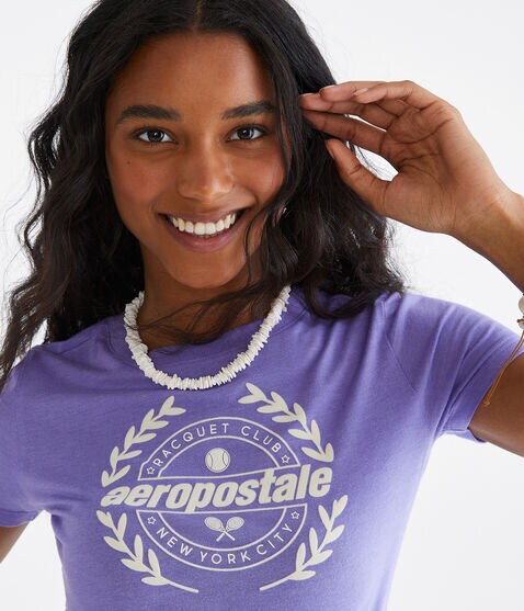 Aeropostale Racquet Club Flocked Graphic Tee Aeropostale Racquet Club Flocked Graphic Tee