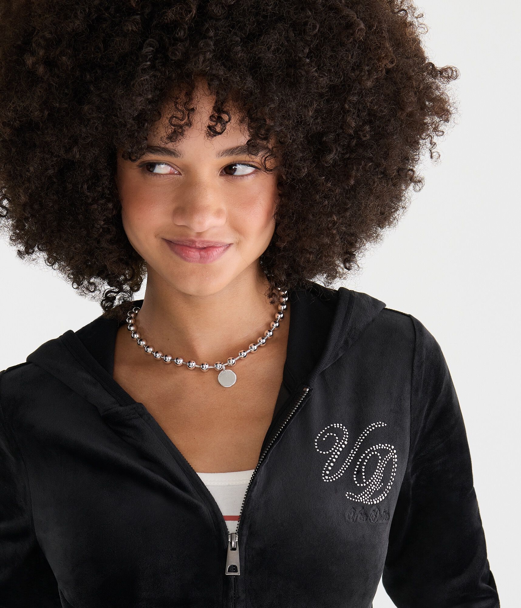 Von Dutch Rhinestone Logo Velour Full-Zip Hoodie