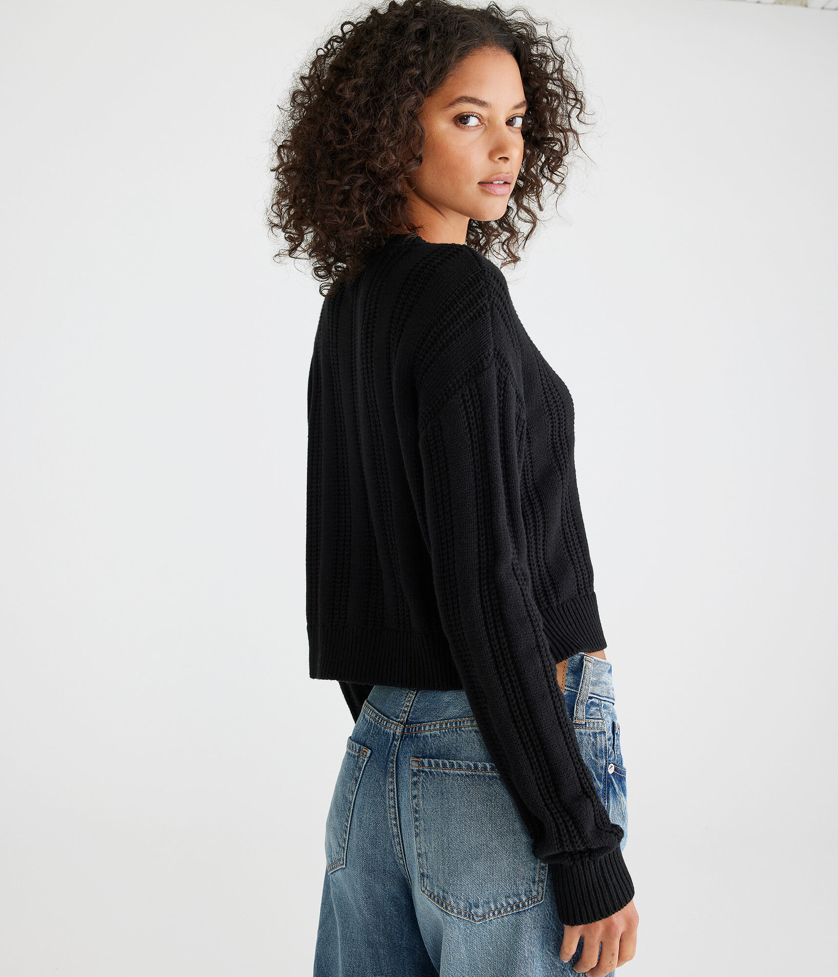 Ribbed Cropped Crew Sweater