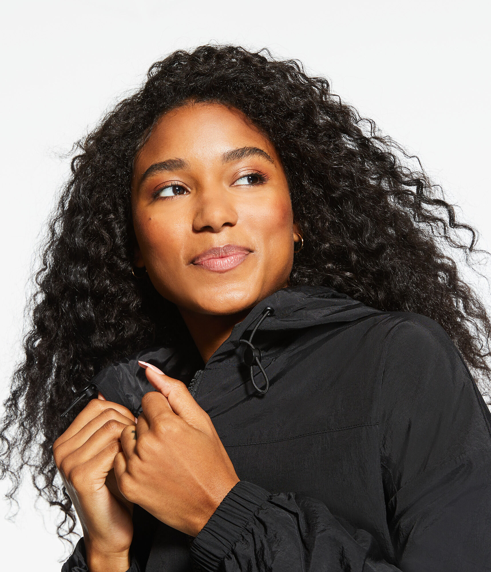 Solid Cropped Hooded Windbreaker Jacket