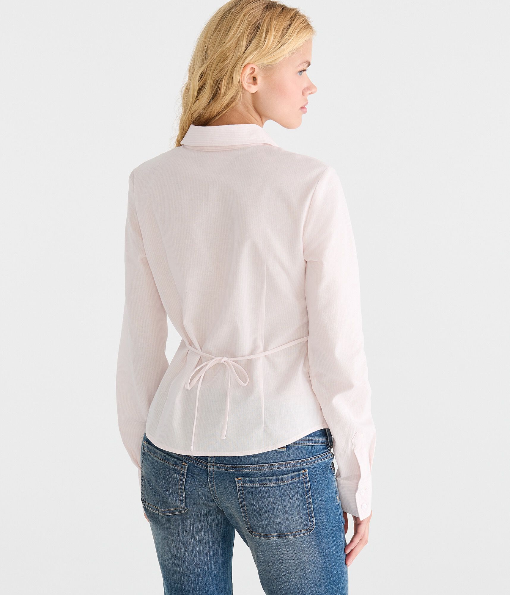 Long Sleeve Striped Tie-Back Fitted Shirt