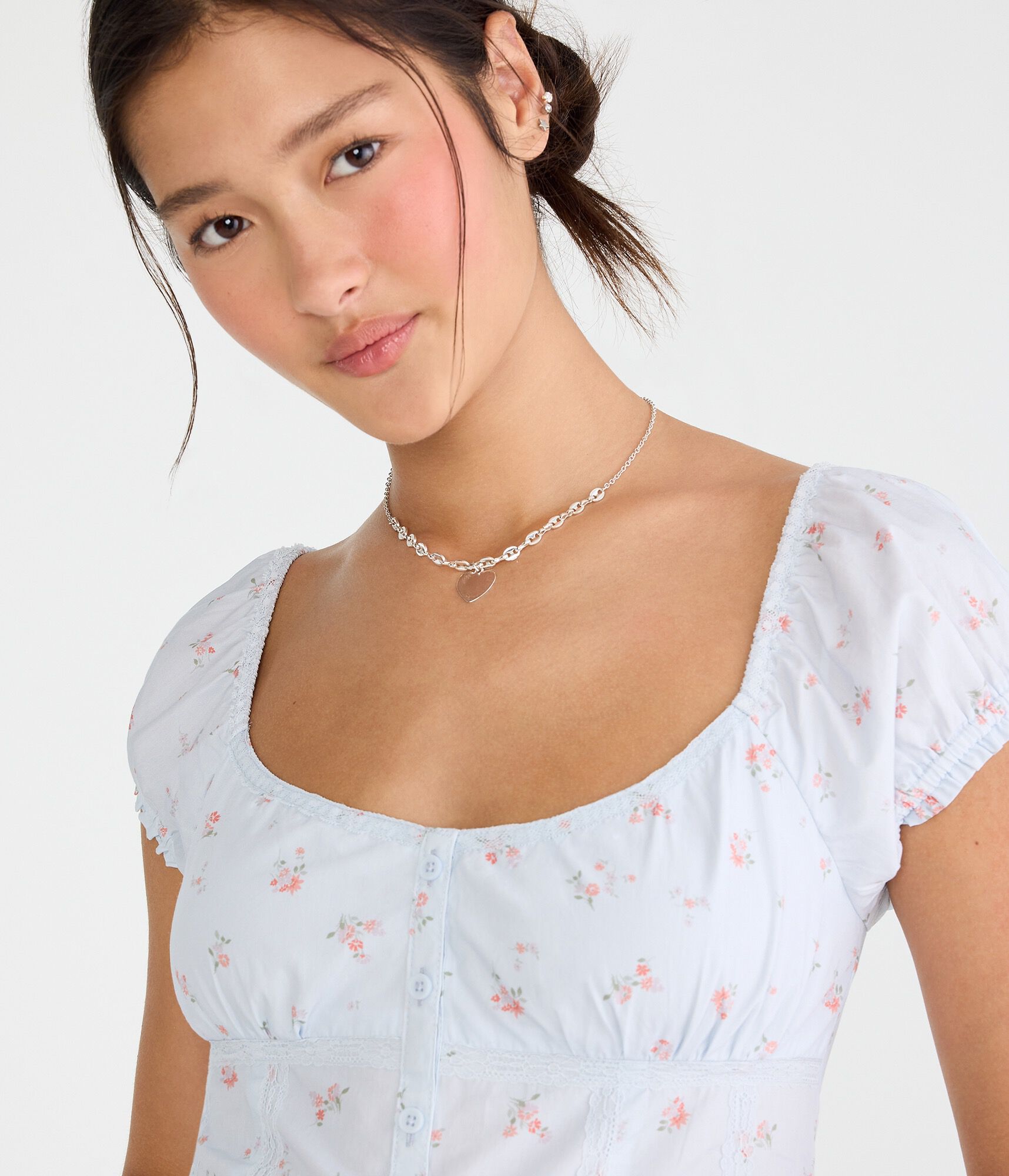 Floral Button-Front Scoop-Neck Blouse