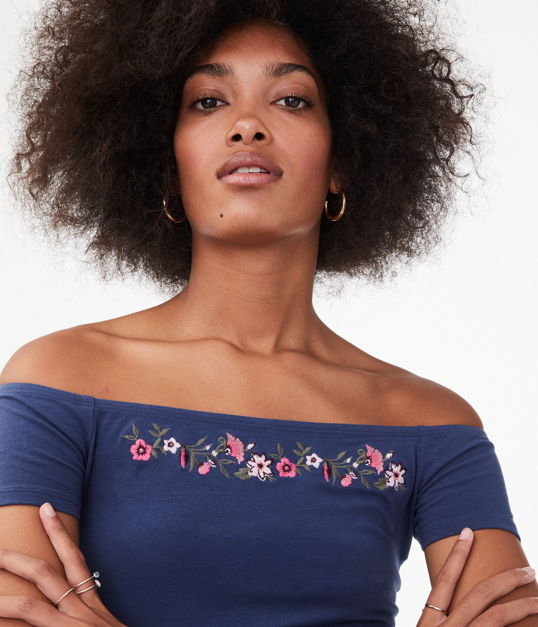 Seriously Soft Embroidered Off-The-Shoulder Bodycon Tee***