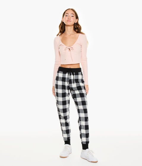 Long Sleeve Tie-Front Cropped Shrunken Tee