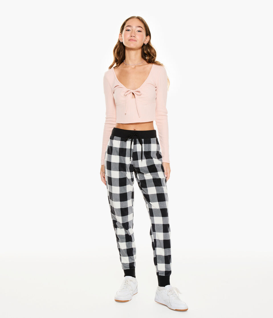 Long Sleeve Tie-Front Cropped Shrunken Tee