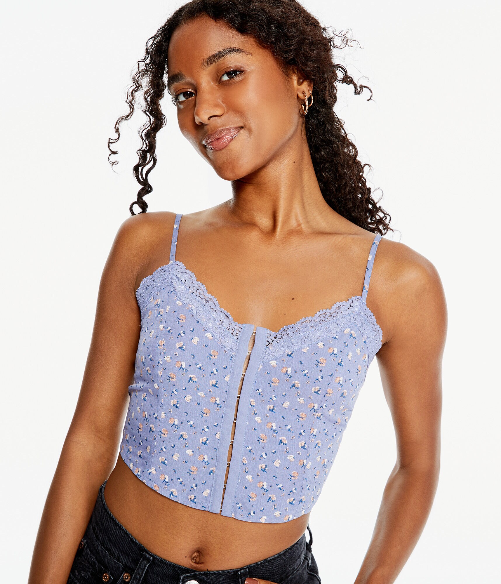 Floral Lace-Trim Cropped Corset Cami
