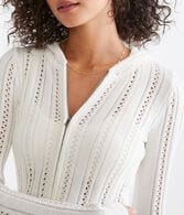 Pointelle Cropped Zip-Front Hooded Sweater