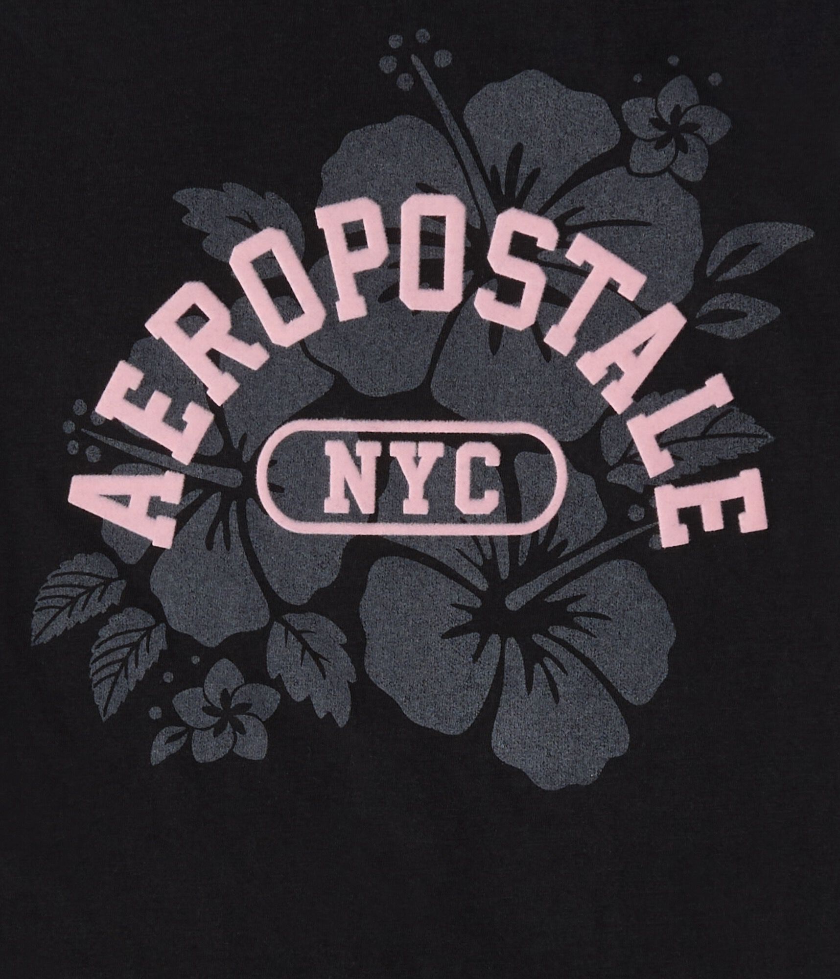 Aeropostale NYC Hibiscus Flocked Graphic Tee