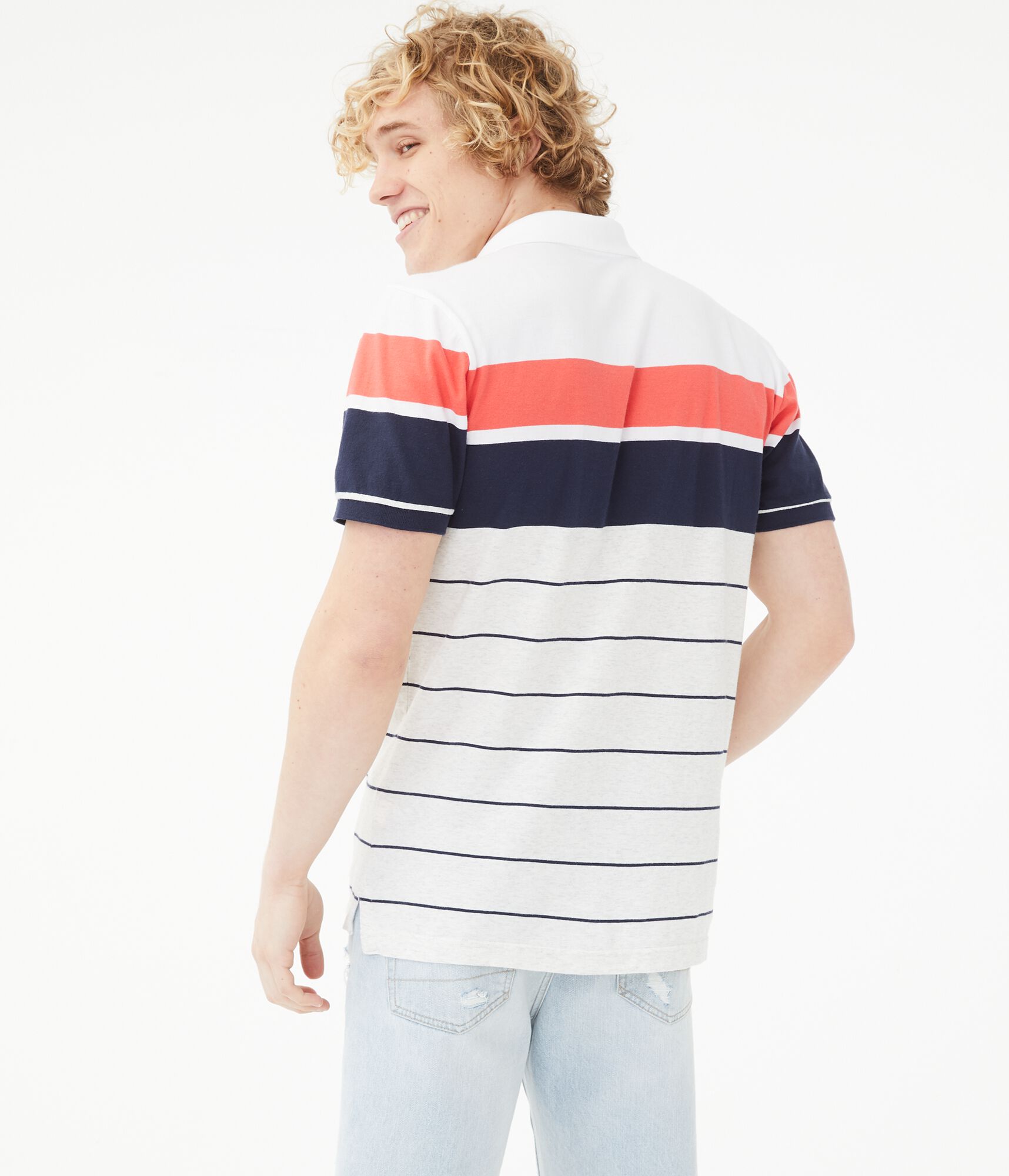Colorblocked Stripe Jersey Polo