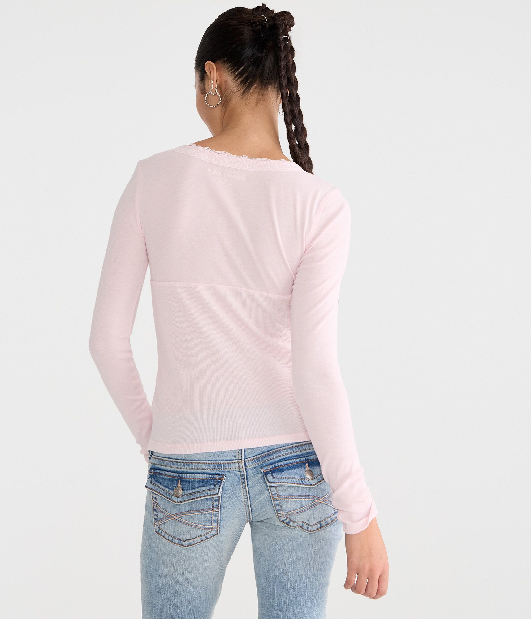 Long Sleeve Seriously Soft Y2K Lace V-Neck Tee