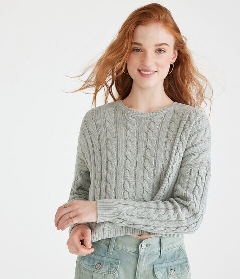 Cable-Knit Cropped Crew Sweater Cable-Knit Cropped Crew Sweater