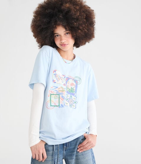 Travel Postcards Oversized Graphic Tee Travel Postcards Oversized Graphic Tee