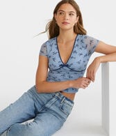 Floral Mesh V-Neck Crop Top