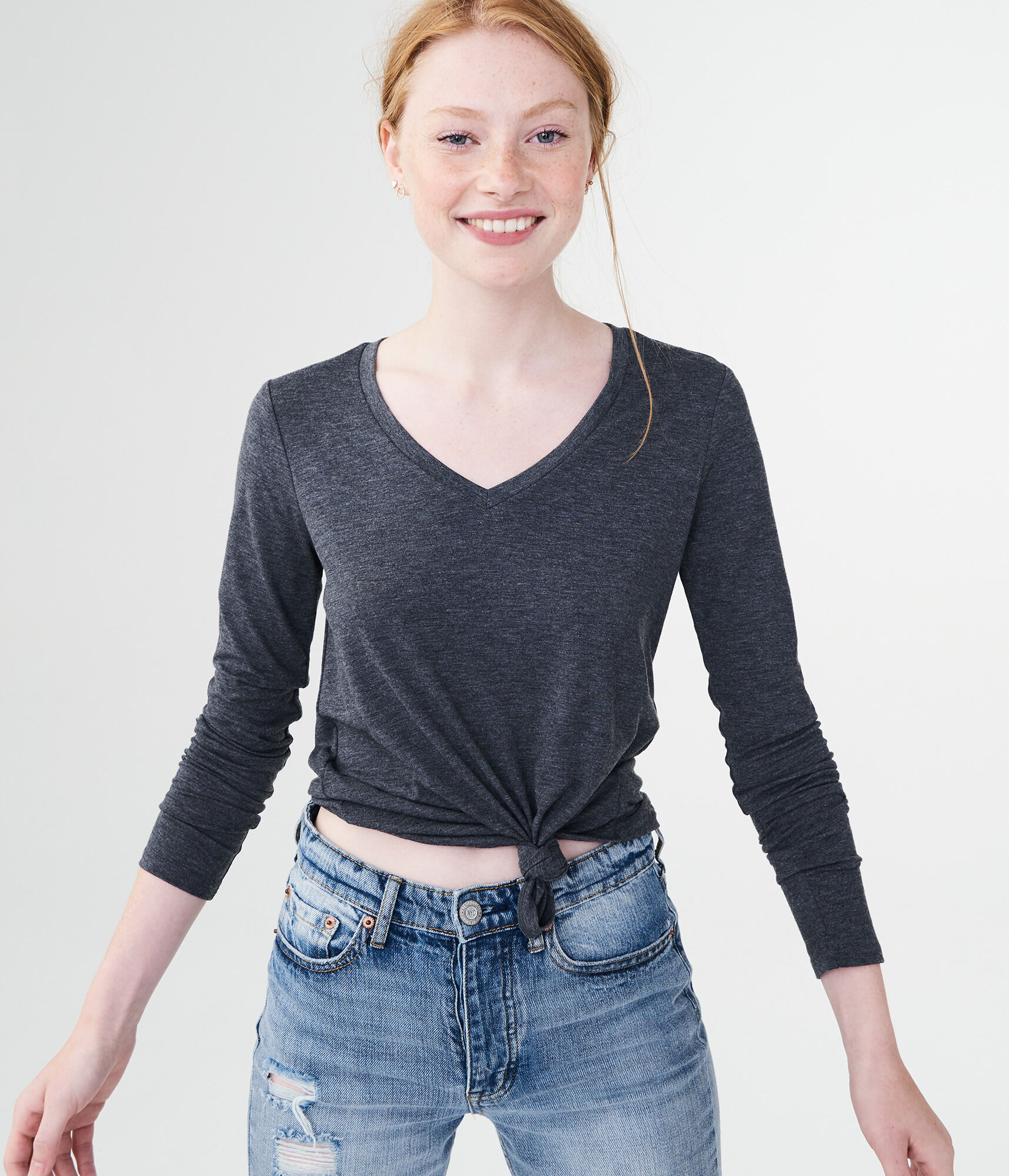 Long Sleeve Seriously Soft Solid V Neck Tee