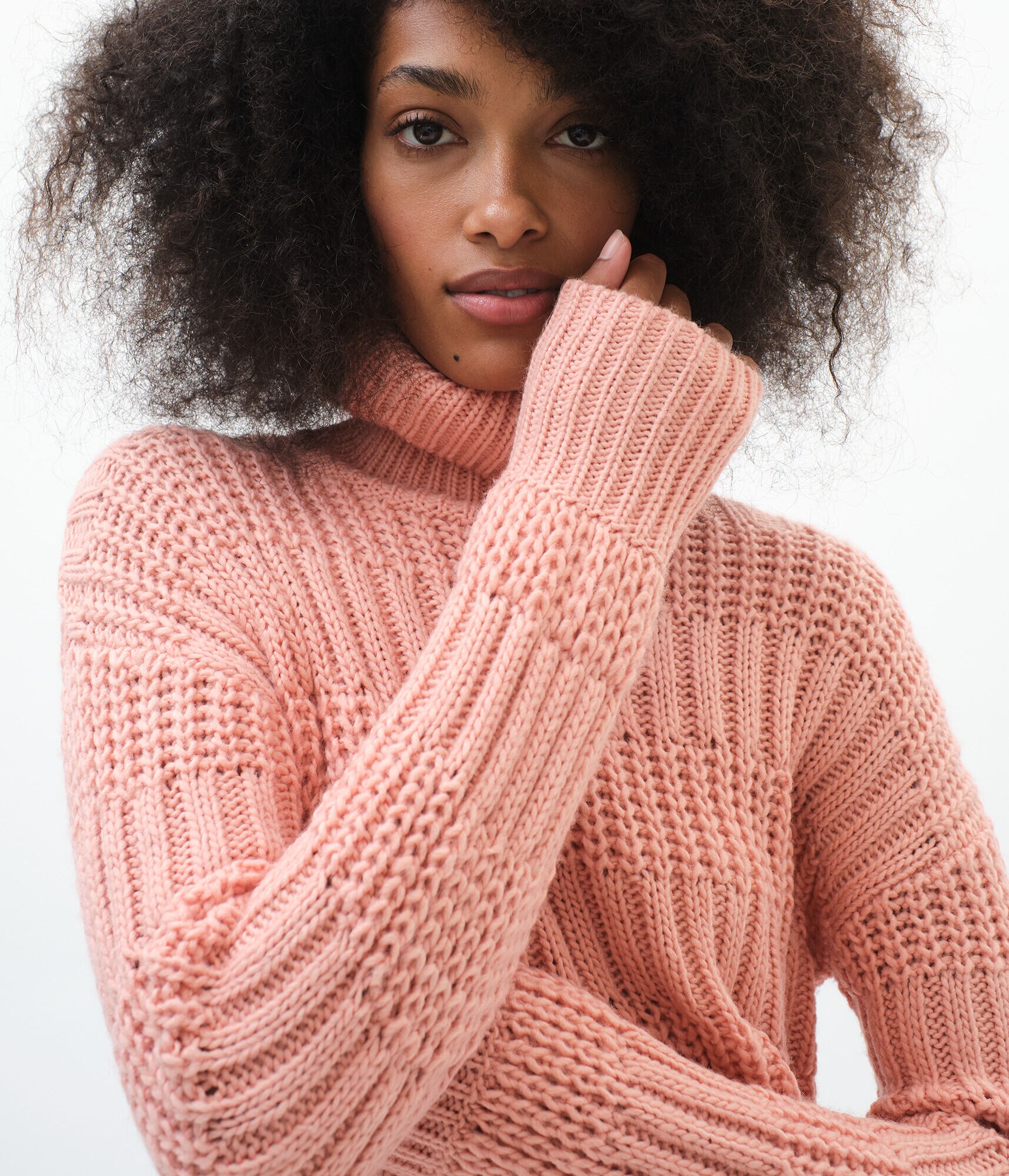Mixed-Stitch Turtleneck Sweater