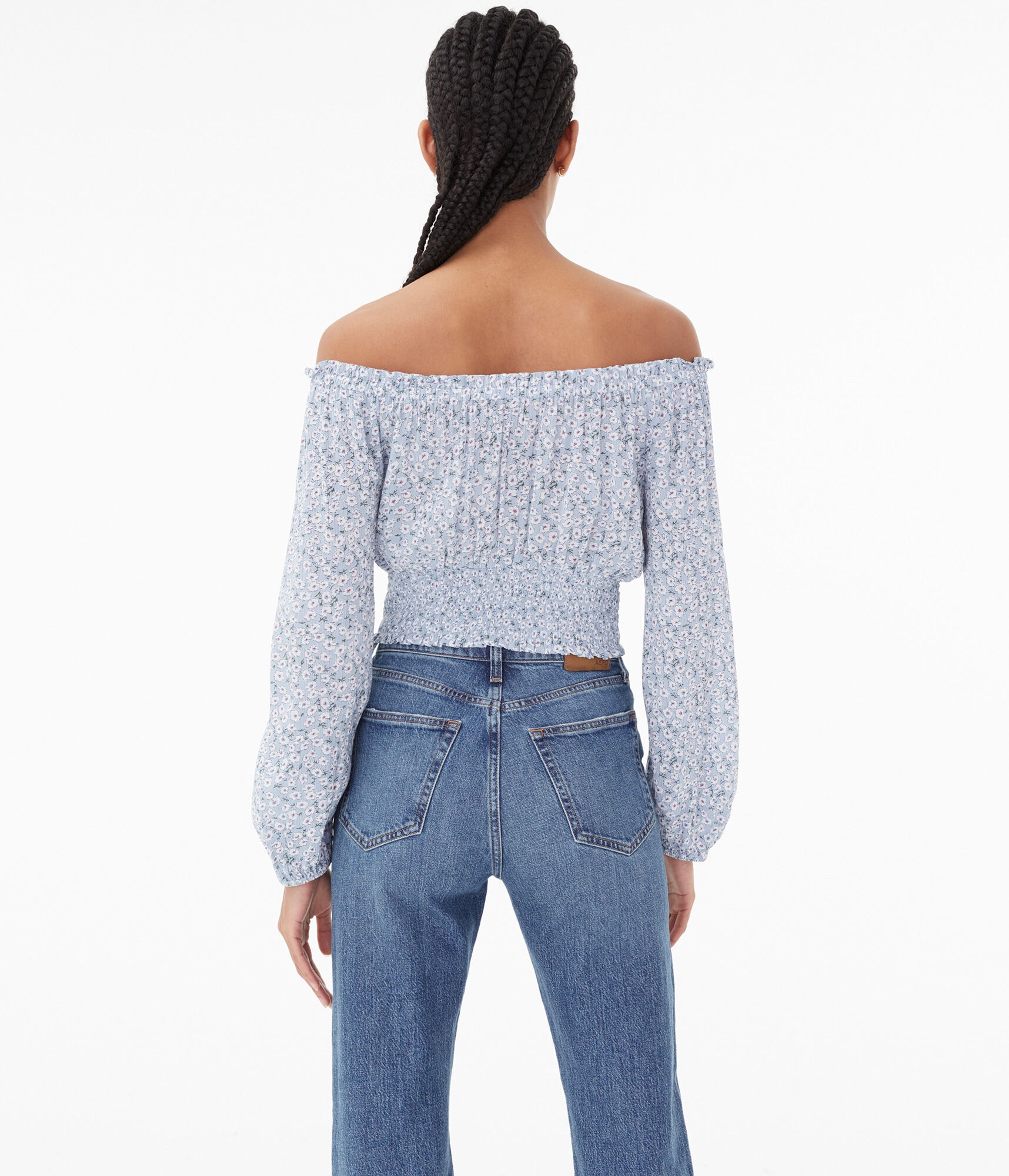 Long Sleeve Floral Off-The-Shoulder Crop Top***