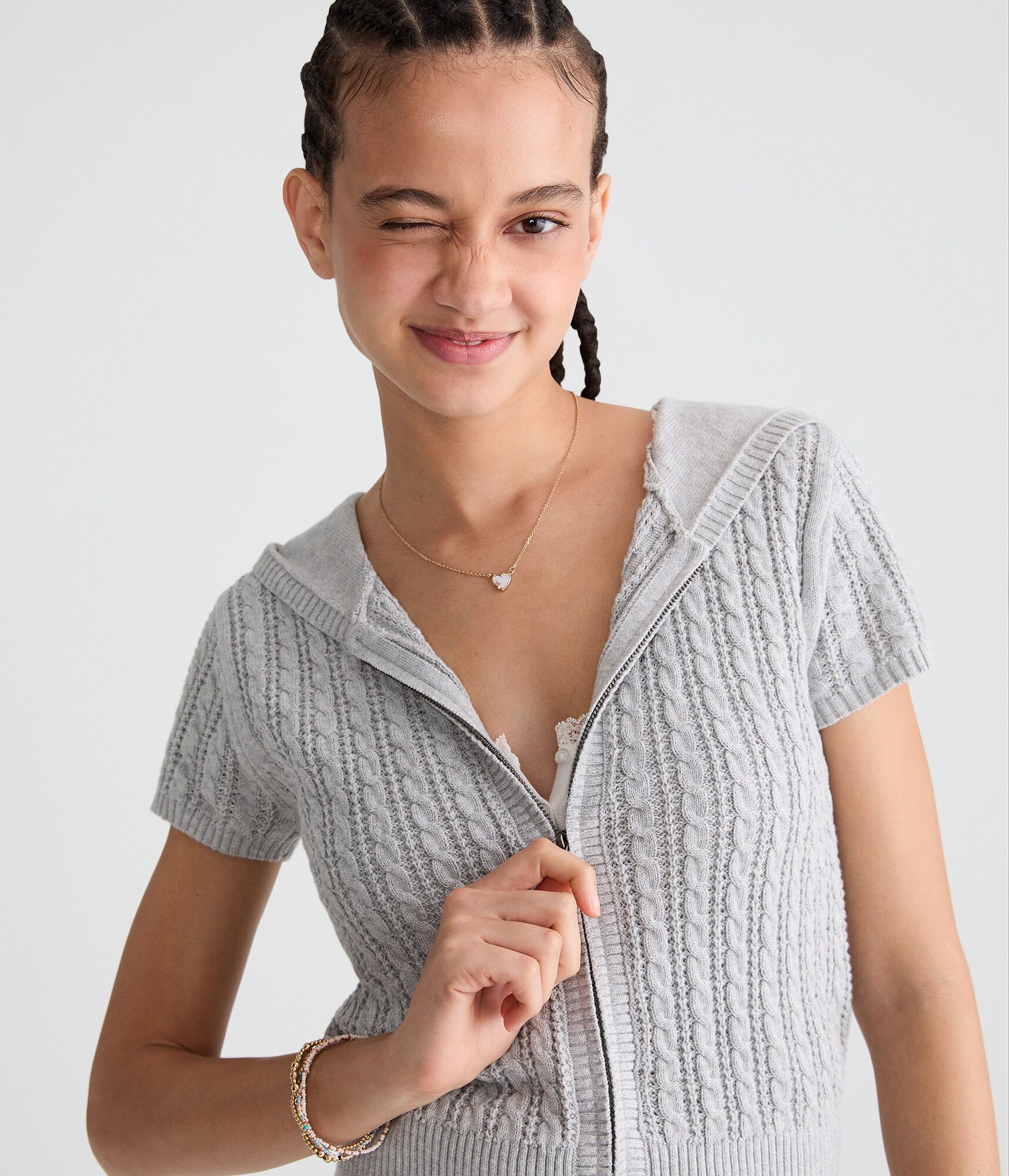 Short Sleeve Full-Zip Sweater Hoodie