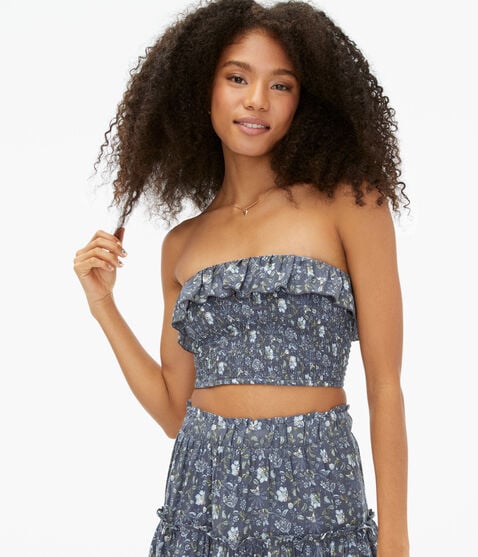Floral Smocked Cropped Tube Top Floral Smocked Cropped Tube Top