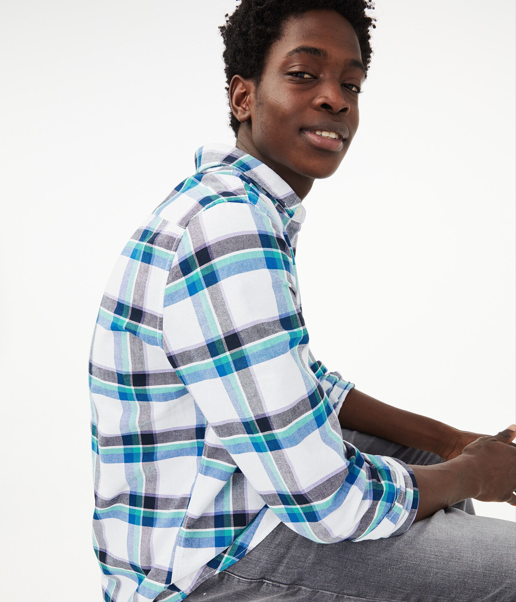 Long Sleeve Plaid Button-Down Shirt