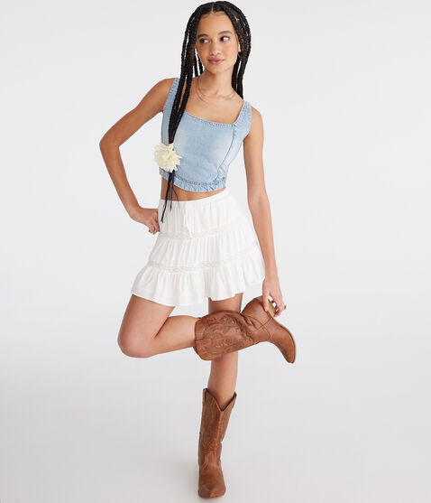 Denim Square-Neck Corset Tank