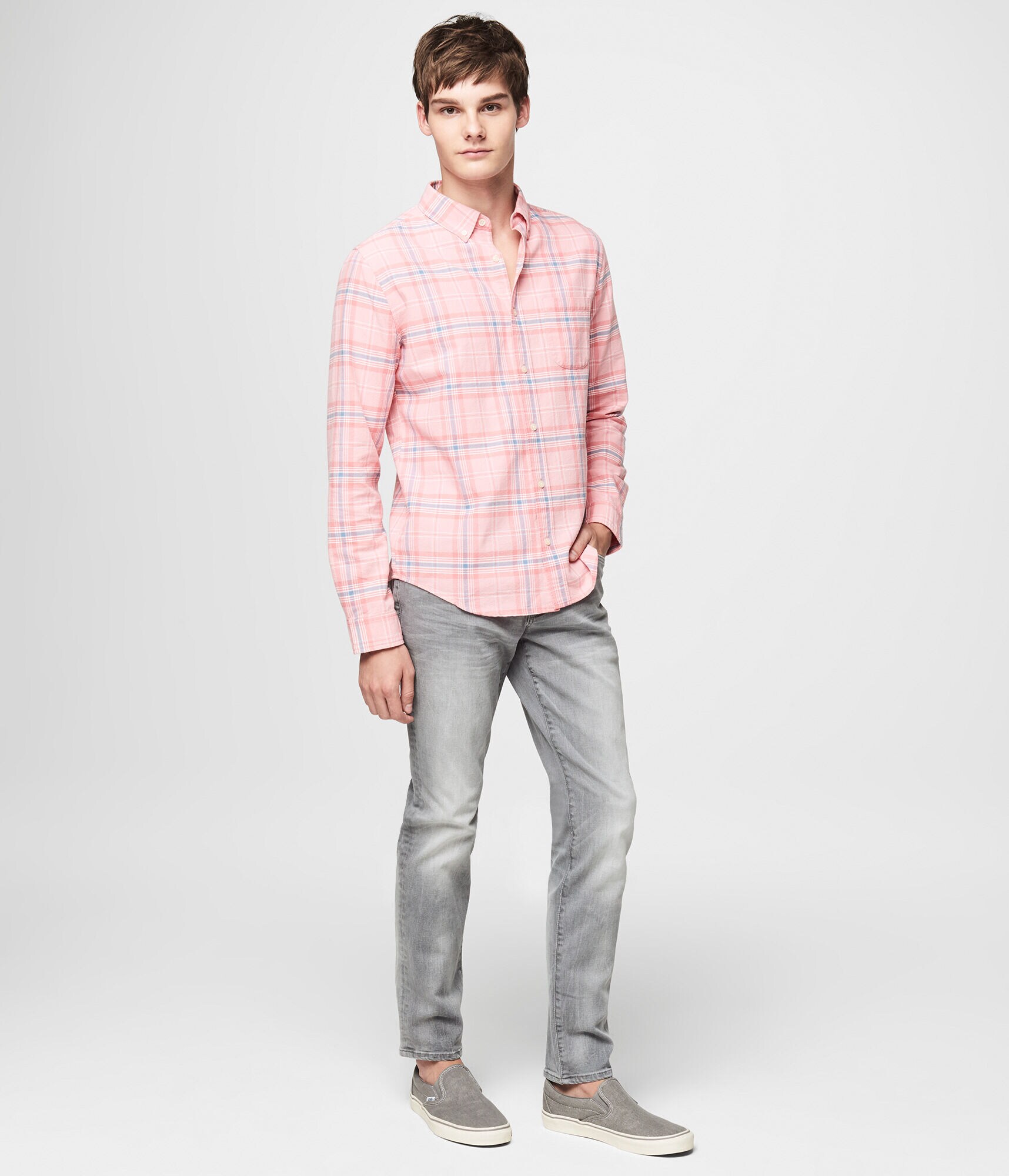 Long Sleeve Plaid Woven Shirt