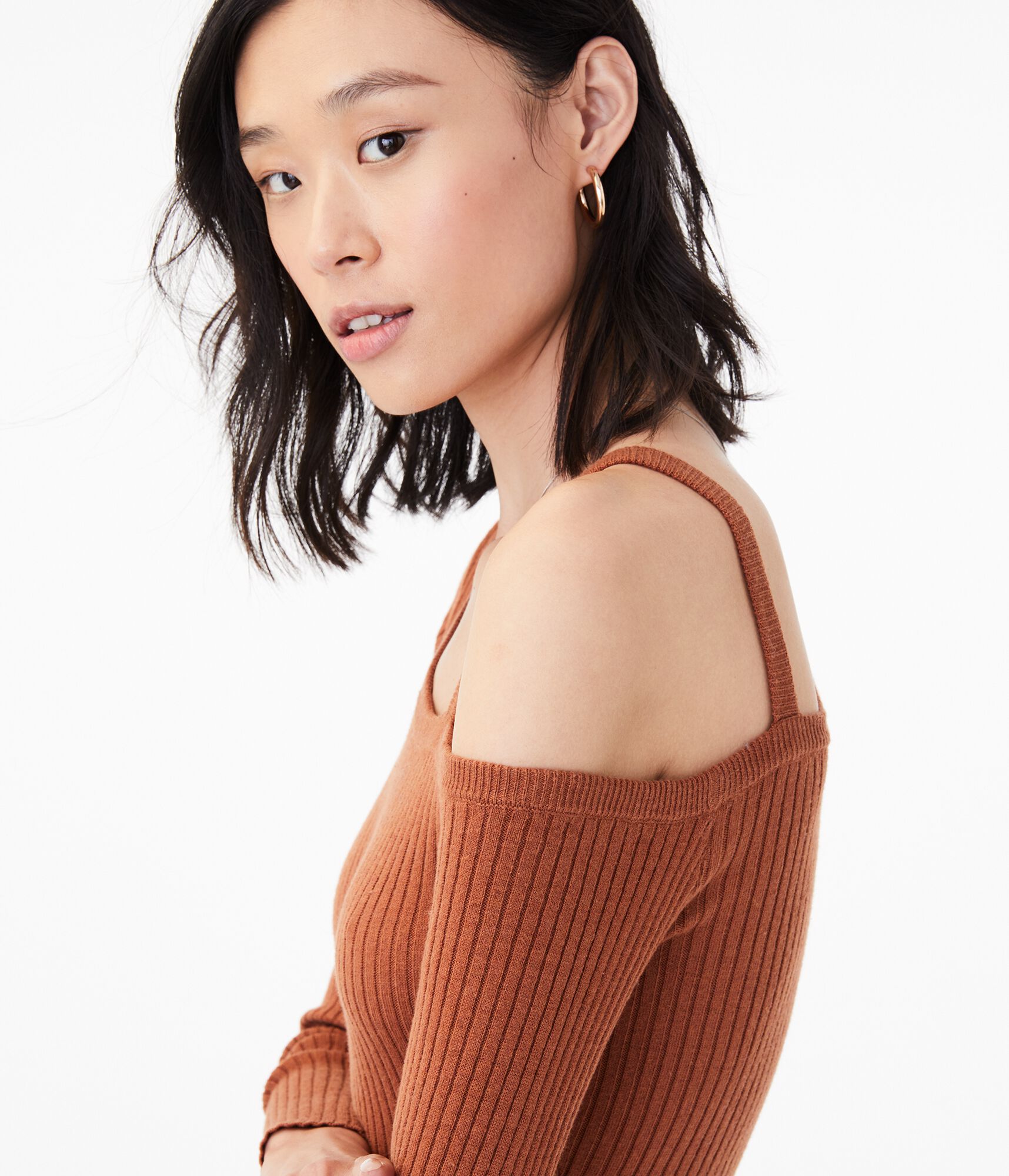 Long Sleeve Ribbed One-Shoulder Bodycon Top