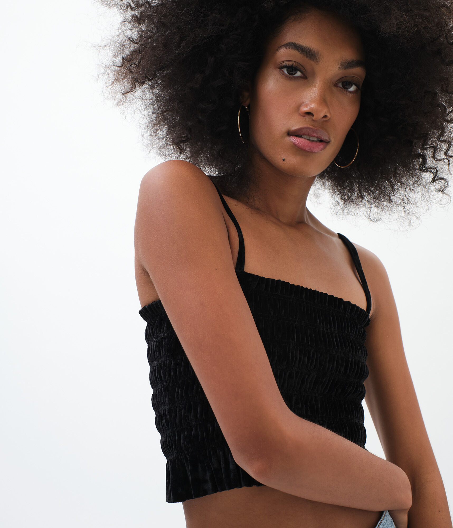 Smocked Velvet Cropped Cami***